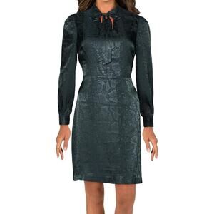 Betsey Johnson Hunter Green Snake Print Long Sleeve Tie Front Shirt Dress Size 4